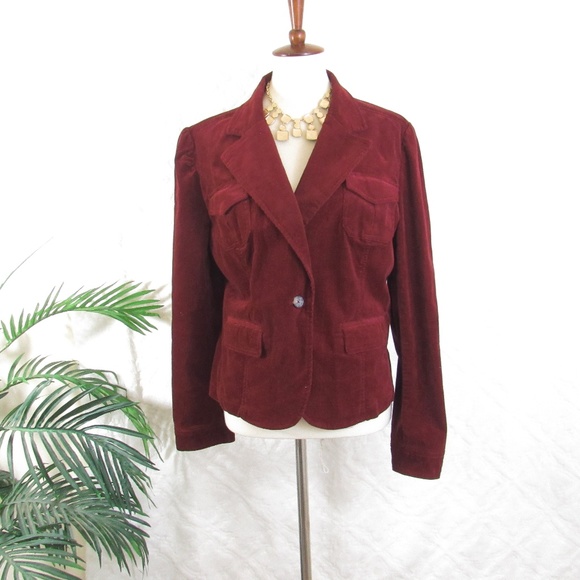 Per Se Red Corduroy Blazer Jacket Sz L - Picture 1 of 8